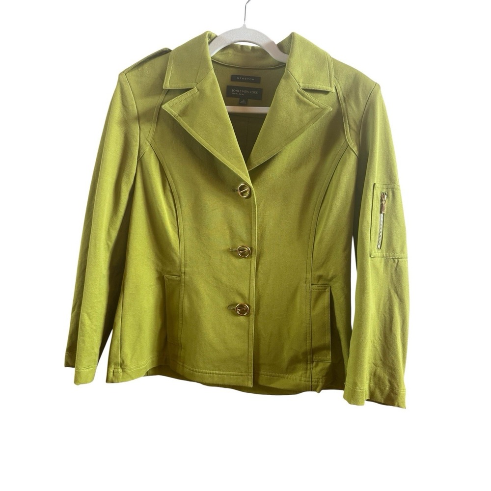 Jones New York  Size Medium Lime Green Stretch Military Single Breasted‎ Jacket